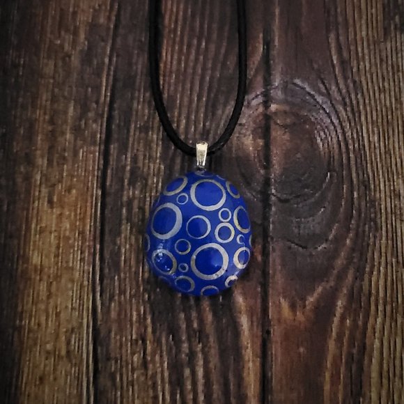 Hand Painted Dot Art Pendant, Cobalt and Gold - Picture 11 of 14